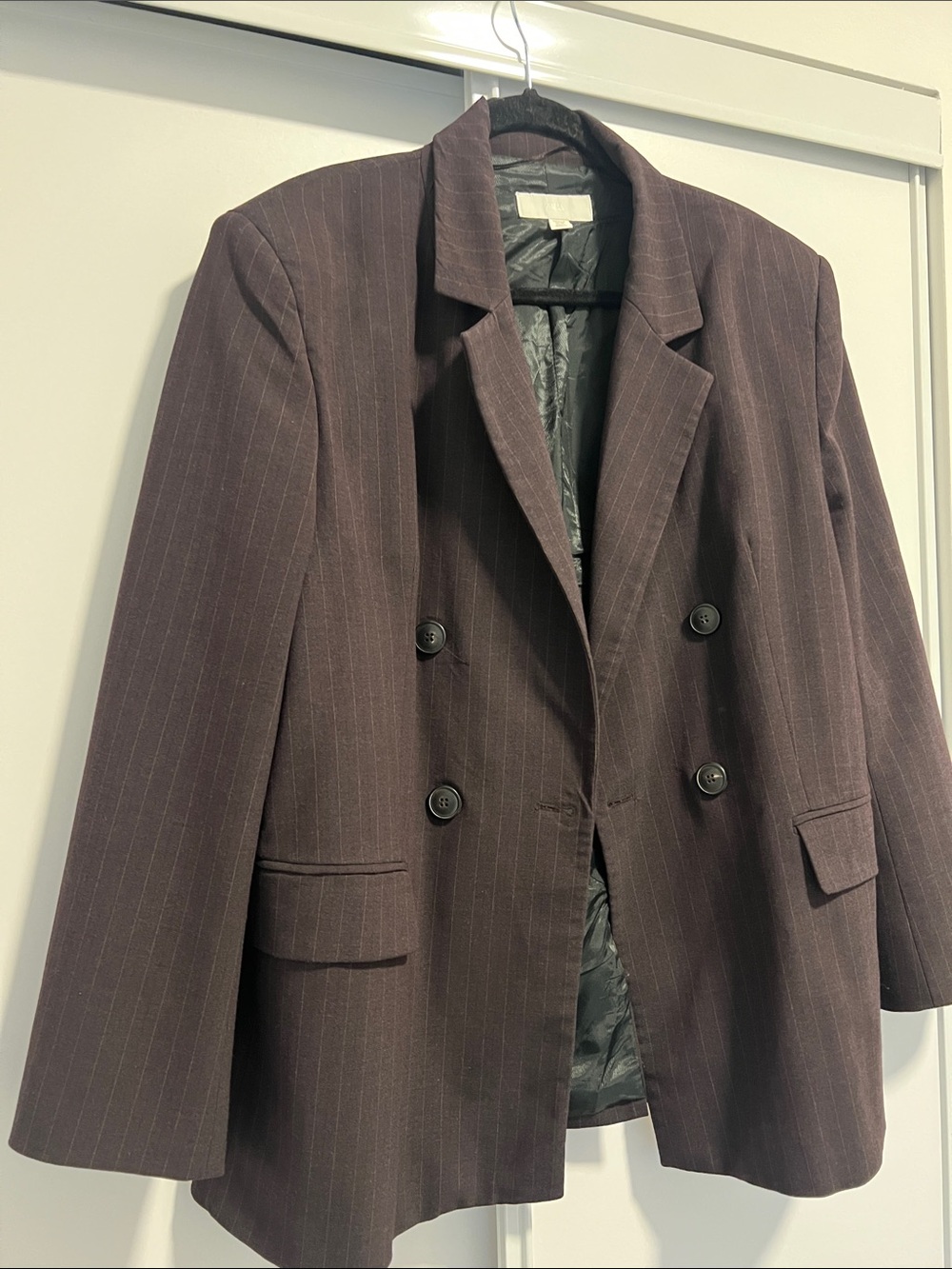 Zara Double-Breasted Pinstripe Blazer in Deep Brown